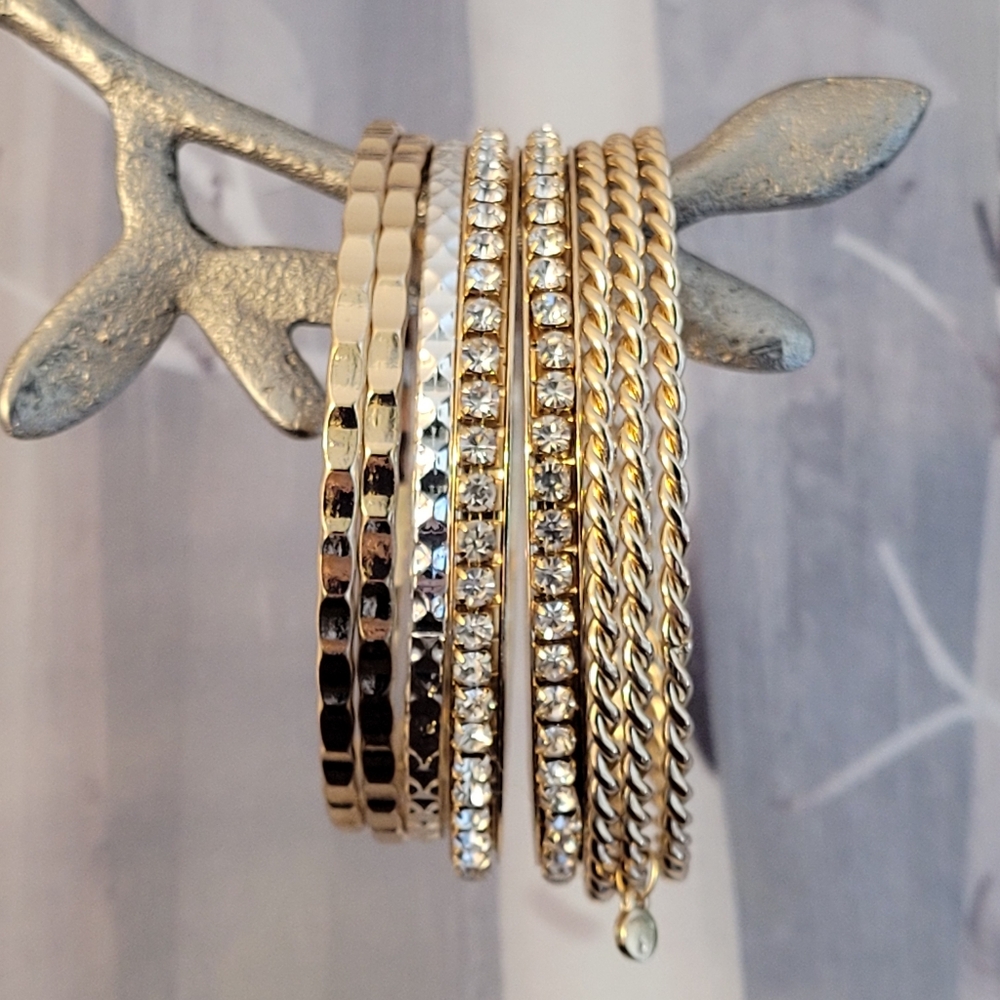 Gold-tone & Rhinestones Bangle Bracelet Bundle (8 bangle bracelets) - Picture 16 of 16